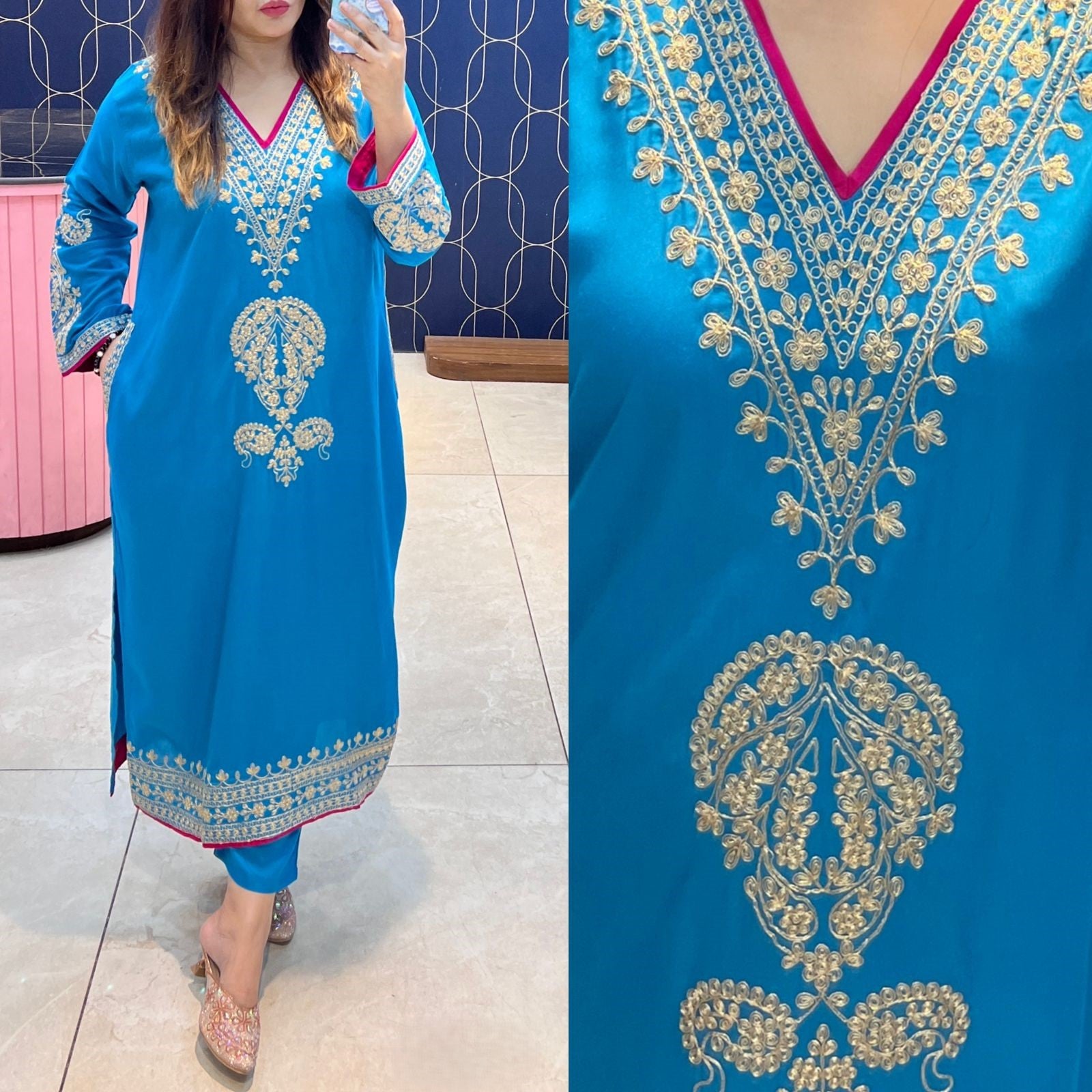 [Ready SG Stock] Party, Wedding-Wear Long Rayon Kurti with Pants, Free Hand  Potli Bag Premium Indian Dresses]