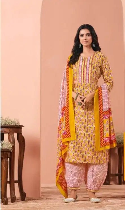 Ready SG Stock- Summer Wear Cotton Blend Comfortable Afgani/Pathani Style Punjabi 3 Pcs Suit with Dupatta Indian Dresses