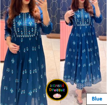 [Ready SG Stock] Cotton 3-Pcs Anarkali Kurti-Pant- Chiffon Dupatta, Punjabi Suit [Indian Dresses]