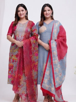 [Ready SG Stock]  Plus Size Comfortable Cotton 3 Pcs Punjabi Suit With Dupatta [INDIAN DRESS]