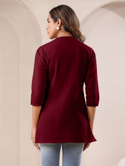[Ready SG Stock] Maroon Cotton Blend Solid A-line Only Top for Women[ Casual Indian Dresses ]