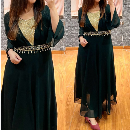 [Ready SG Stock] Party-wear Designer Embroidered One-piece Gown with Dupatta\Scarf [ Premium Indian Dresses]