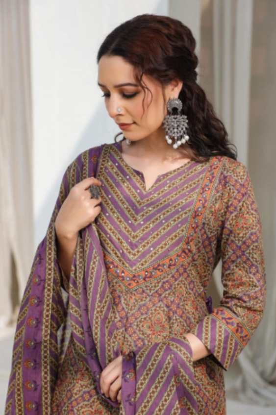 [Ready SG Stock] Earthy Purple Pure Cotton Anarkali 3 Pcs Punjabi Suit with Dupatta [ Indian Dresses ]