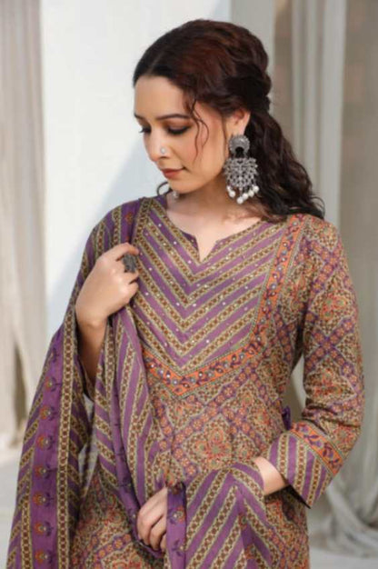 [Ready SG Stock] Earthy Purple Pure Cotton Anarkali 3 Pcs Punjabi Suit with Dupatta [ Indian Dresses ]