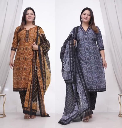 [Ready SG Stock] Plus Size Comfortable Cotton 3 Pcs Punjabi Suit With Dupatta [INDIAN DRESS]