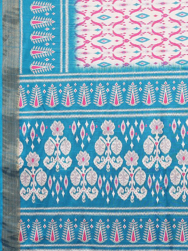 [Ready Stock-Zip & Go Saree]Teal Blue Chanderi Silk Saree with Ready Blouse, Linings