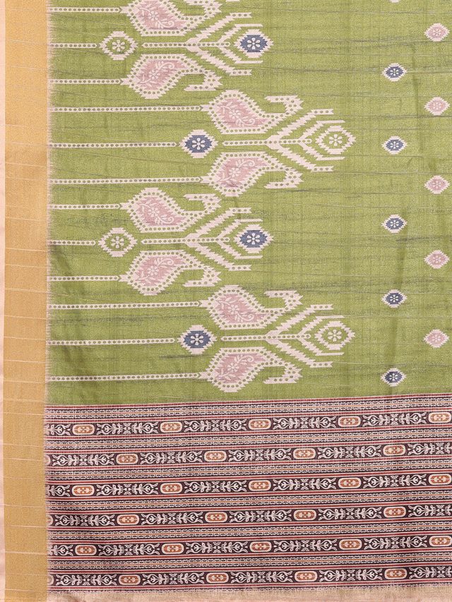 [Ready Stock-Zip & Go Saree]Green Chanderi Silk Saree with Ready Blouse, Linings