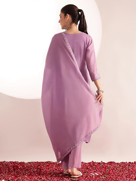[Ready SG Stock] Pastel Lavender Mul Chanderi Embroidered 3 Pcs Punjabi Suit with Linings [Indian Dresses]