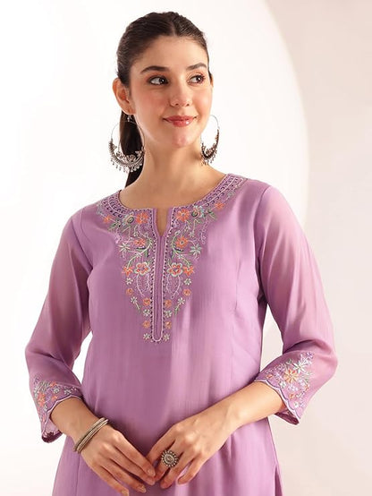 [Ready SG Stock] Pastel Lavender Mul Chanderi Embroidered 3 Pcs Punjabi Suit with Linings [Indian Dresses]