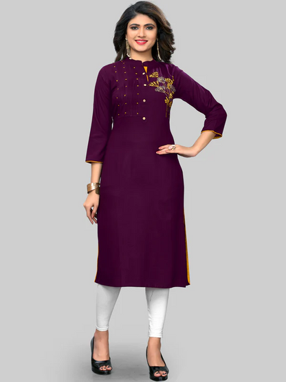 [Ready SG Stock] EMBROIDERED STRAIGHT RAYON PURPLE KURTI- Indian Dresses Casual Womenswear