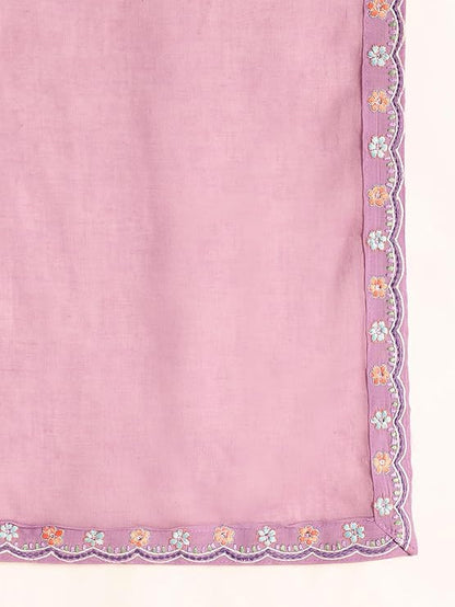 [Ready SG Stock] Pastel Lavender Mul Chanderi Embroidered 3 Pcs Punjabi Suit with Linings [Indian Dresses]