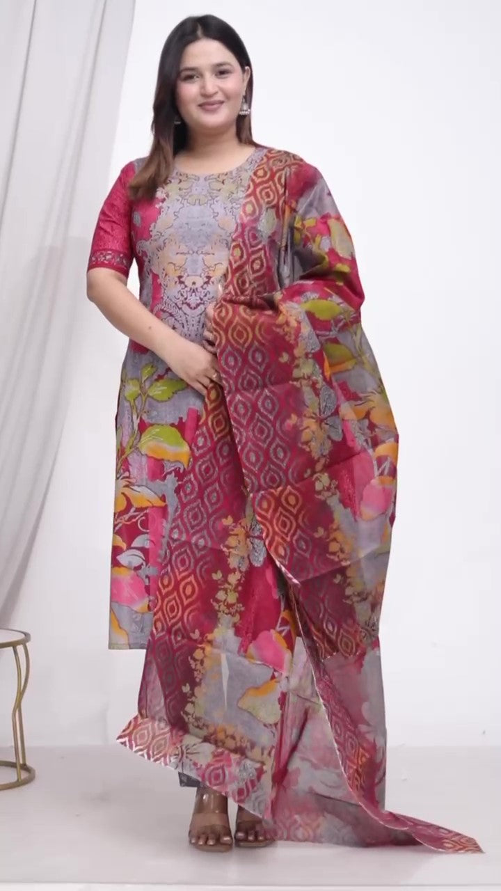 [Ready SG Stock]  Plus Size Comfortable Cotton 3 Pcs Punjabi Suit With Dupatta [INDIAN DRESS]