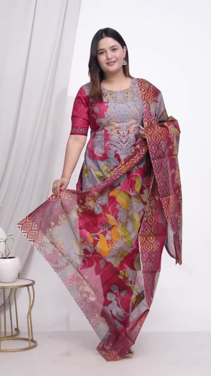 [Ready SG Stock]  Plus Size Comfortable Cotton 3 Pcs Punjabi Suit With Dupatta [INDIAN DRESS]