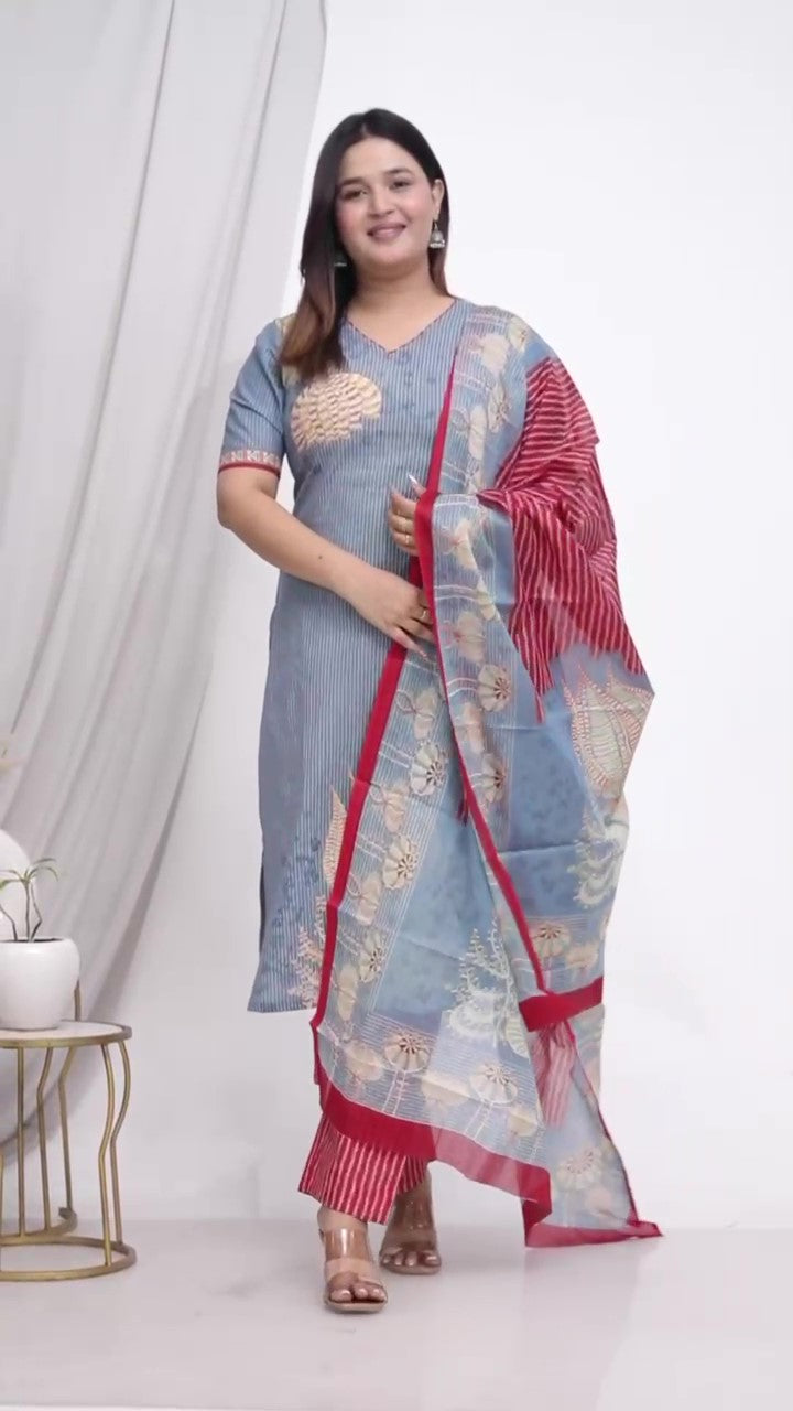 [Ready SG Stock]  Plus Size Comfortable Cotton 3 Pcs Punjabi Suit With Dupatta [INDIAN DRESS]