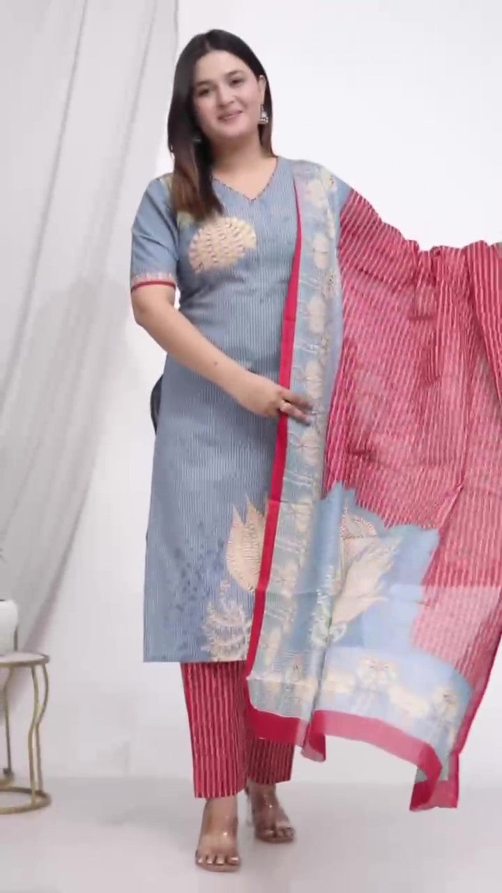 [Ready SG Stock]  Plus Size Comfortable Cotton 3 Pcs Punjabi Suit With Dupatta [INDIAN DRESS]