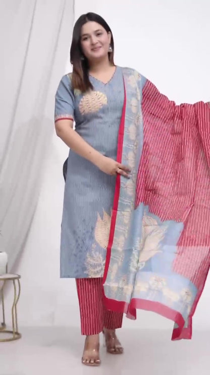 [Ready SG Stock]  Plus Size Comfortable Cotton 3 Pcs Punjabi Suit With Dupatta [INDIAN DRESS]