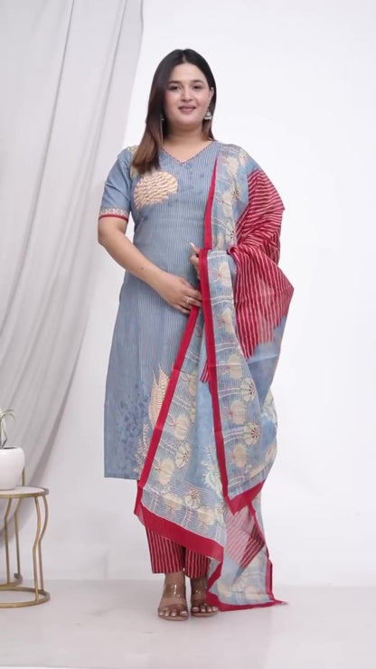 [Ready SG Stock]  Plus Size Comfortable Cotton 3 Pcs Punjabi Suit With Dupatta [INDIAN DRESS]