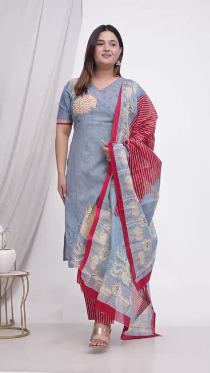 [Ready SG Stock]  Plus Size Comfortable Cotton 3 Pcs Punjabi Suit With Dupatta [INDIAN DRESS]