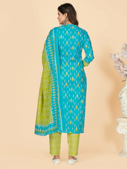 [Ready SG Stock] SKY BLUE BATIK PRINT STRAIGHT COTTON KURTA SET - Indian Dresses