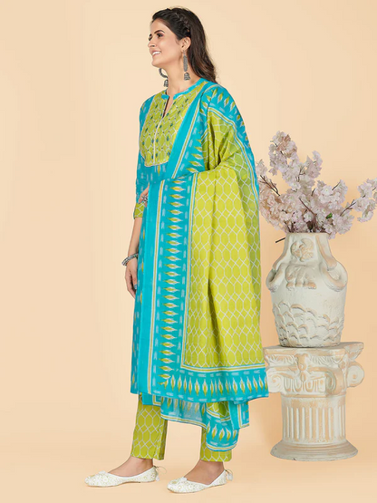 [Ready SG Stock] SKY BLUE BATIK PRINT STRAIGHT COTTON KURTA SET - Indian Dresses