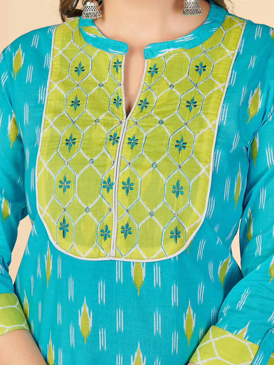 [Ready SG Stock] SKY BLUE BATIK PRINT STRAIGHT COTTON KURTA SET - Indian Dresses