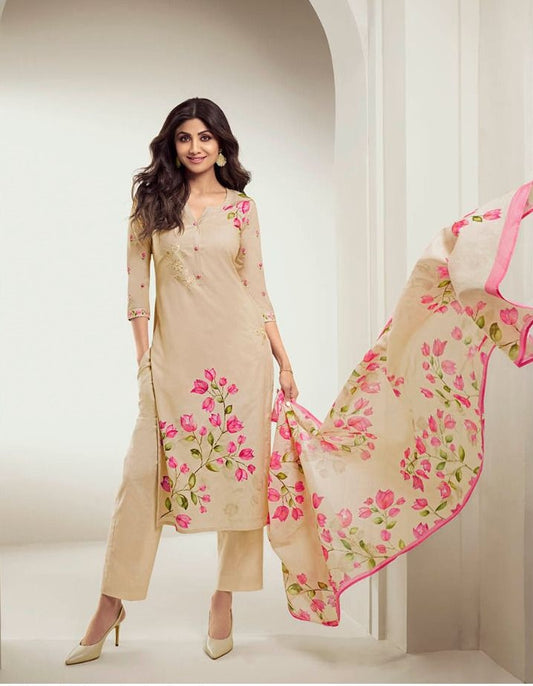 [Ready SG Stock] Sobar Embroidered Digital Floral Printed Straight Kurta, Pant & Dupatta 3 Pcs Punjabi Suit [Indian Dresses]