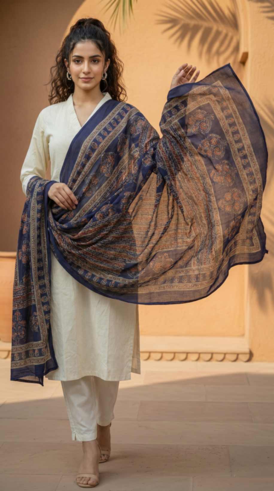 [Ready SG Stock] Pure Cotton Royal Blue Printed Ethnic Dupatta [Only Dupatta]