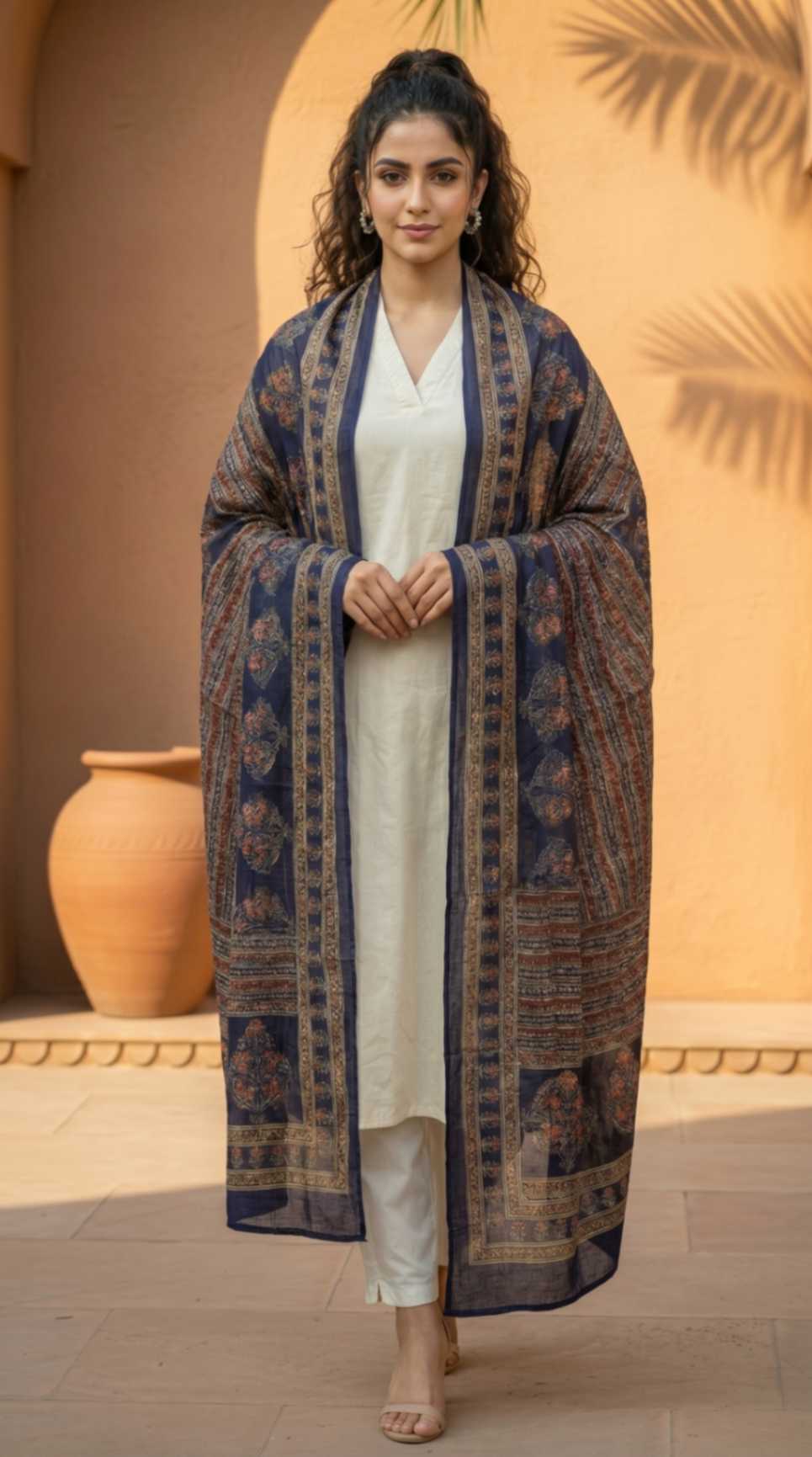 [Ready SG Stock] Pure Cotton Royal Blue Printed Ethnic Dupatta [Only Dupatta]