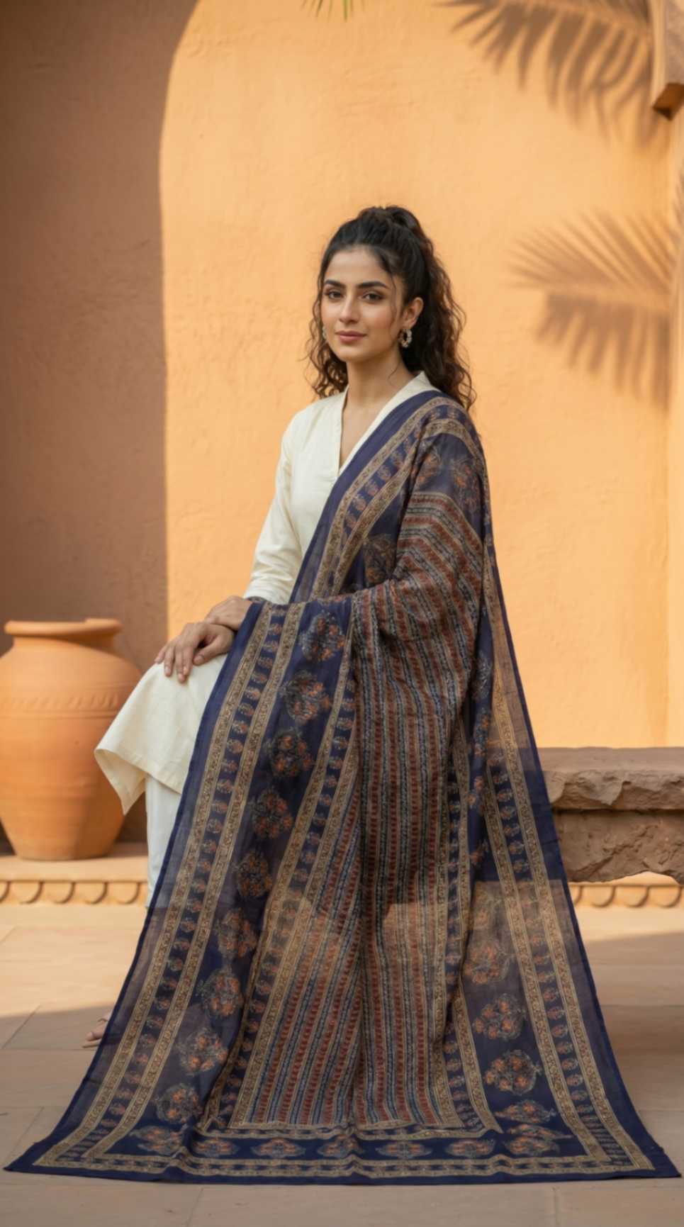 [Ready SG Stock] Pure Cotton Royal Blue Printed Ethnic Dupatta [Only Dupatta]