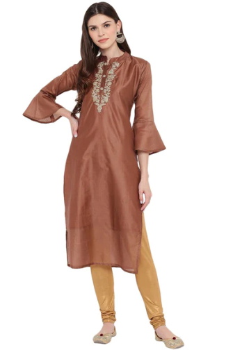 [Ready SG Stock] Brown Straight Cut Chanderi Silk Blend Stitched Only Kurti\Punjabi Top [Indian Dresses]