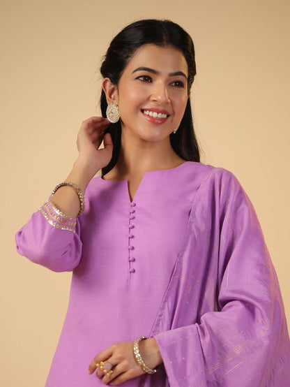 [ Ready SG Stock ] Lavender Cotton Blend Solid Straight Kurta Set Punjabi Suit with Dupatta [ Indian Dresses ]