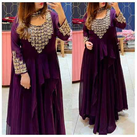 [Ready SG Stock- Size M L ] Party-wear One-piece High-Low Layered Gown with Chokar Dupatta [Premium Indian Dresses]