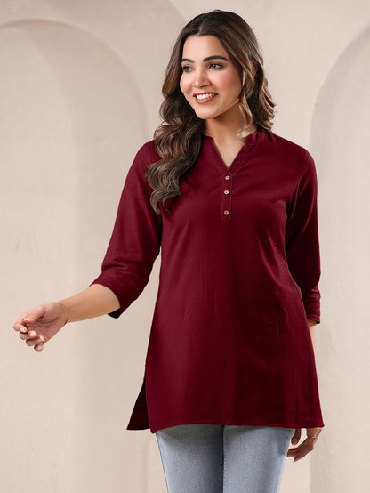 [Ready SG Stock] Maroon Cotton Blend Solid A-line Only Top for Women[ Casual Indian Dresses ]