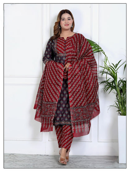 [Ready SG Stock 7 Colors- Size 3XL to 6XL] Comfortable Cotton Plus Size 3 Pcs Punjabi Suit With Dupatta [INDIAN DRESS]