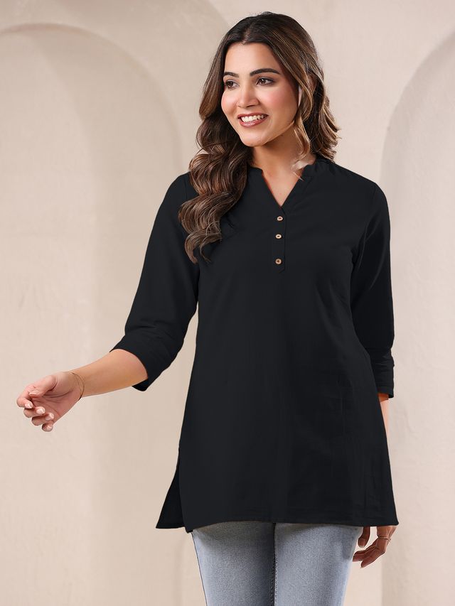 [Ready SG Stock] Black Cotton Blend Solid A-line Only Top for Women[ Casual Indian Dresses ]