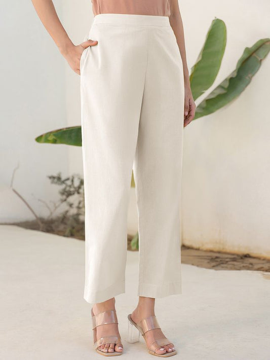 [Ready SG Stock ] Versatile Comfortable Off White Khadi Cotton Solid Straight Pant \ Only Pants [ bottomwear ]