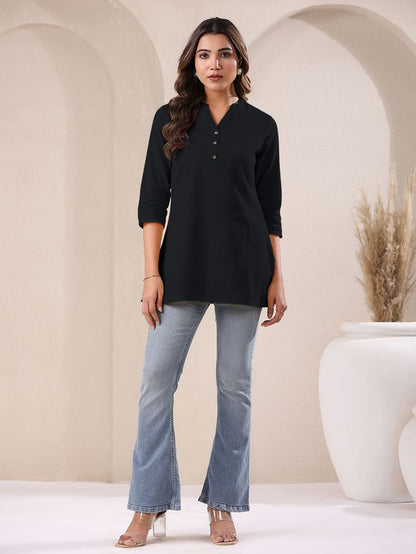 [Ready SG Stock] Black Cotton Blend Solid A-line Only Top for Women[ Casual Indian Dresses ]