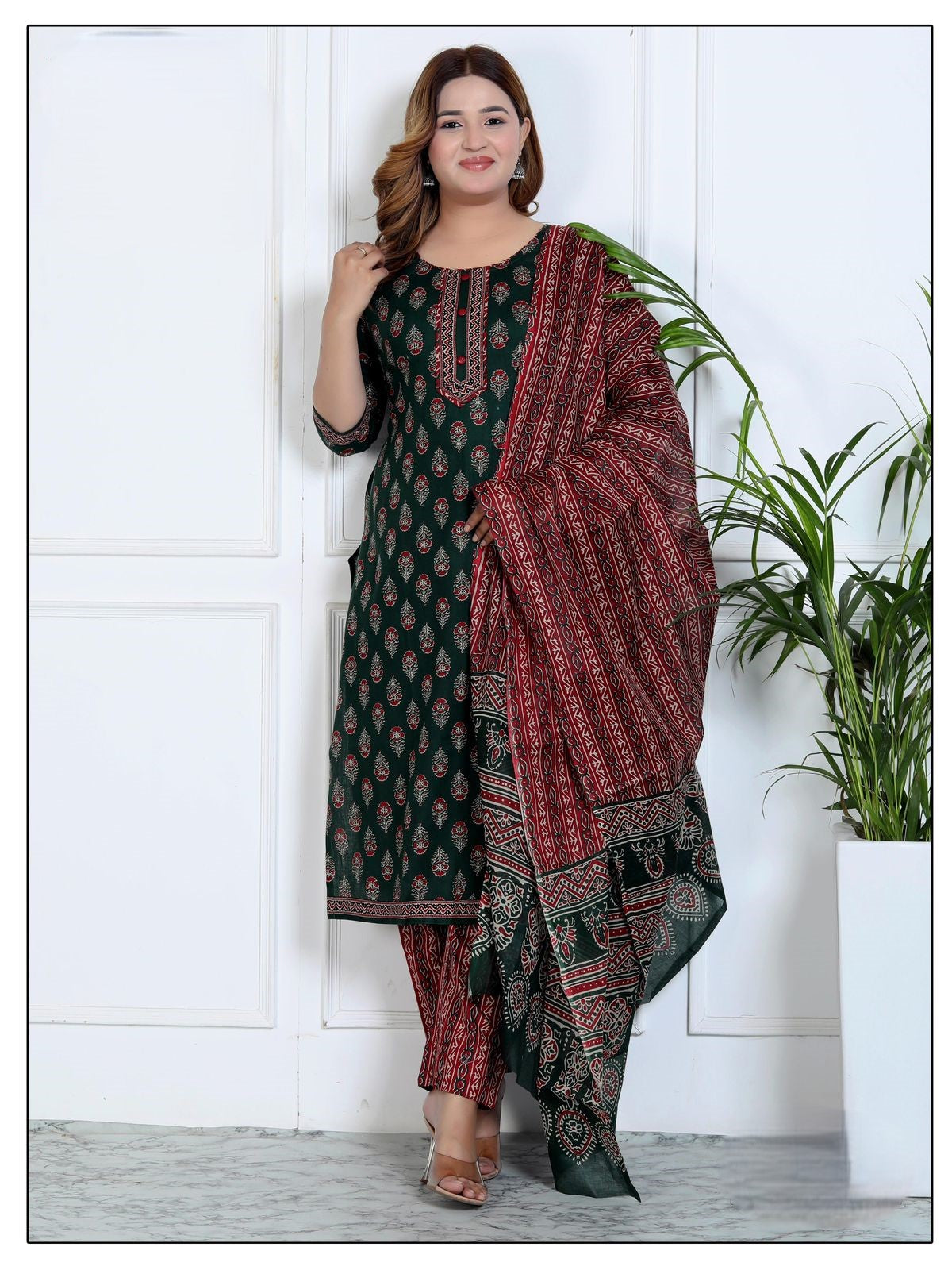 [Ready SG Stock 7 Colors- Size 3XL to 6XL] Comfortable Cotton Plus Size 3 Pcs Punjabi Suit With Dupatta [INDIAN DRESS]