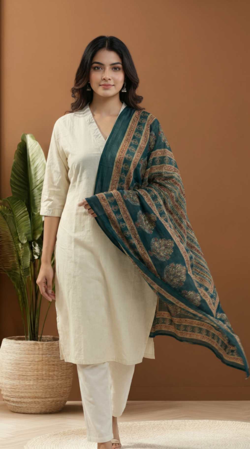 [Ready SG Stock] Pure Cotton Emerald Green Printed Ethnic Dupatta [ Only Dupatta ]