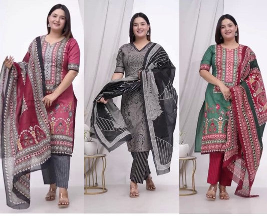 [Ready SG Stock]  Plus Size Comfortable Cotton 3 Pcs Punjabi Suit With Dupatta [INDIAN DRESS]