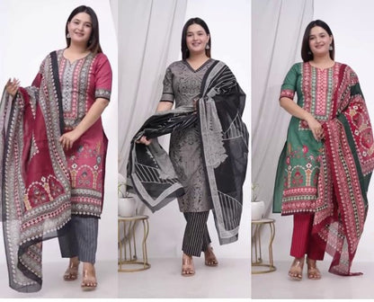 [Ready SG Stock]  Plus Size Comfortable Cotton 3 Pcs Punjabi Suit With Dupatta [INDIAN DRESS]