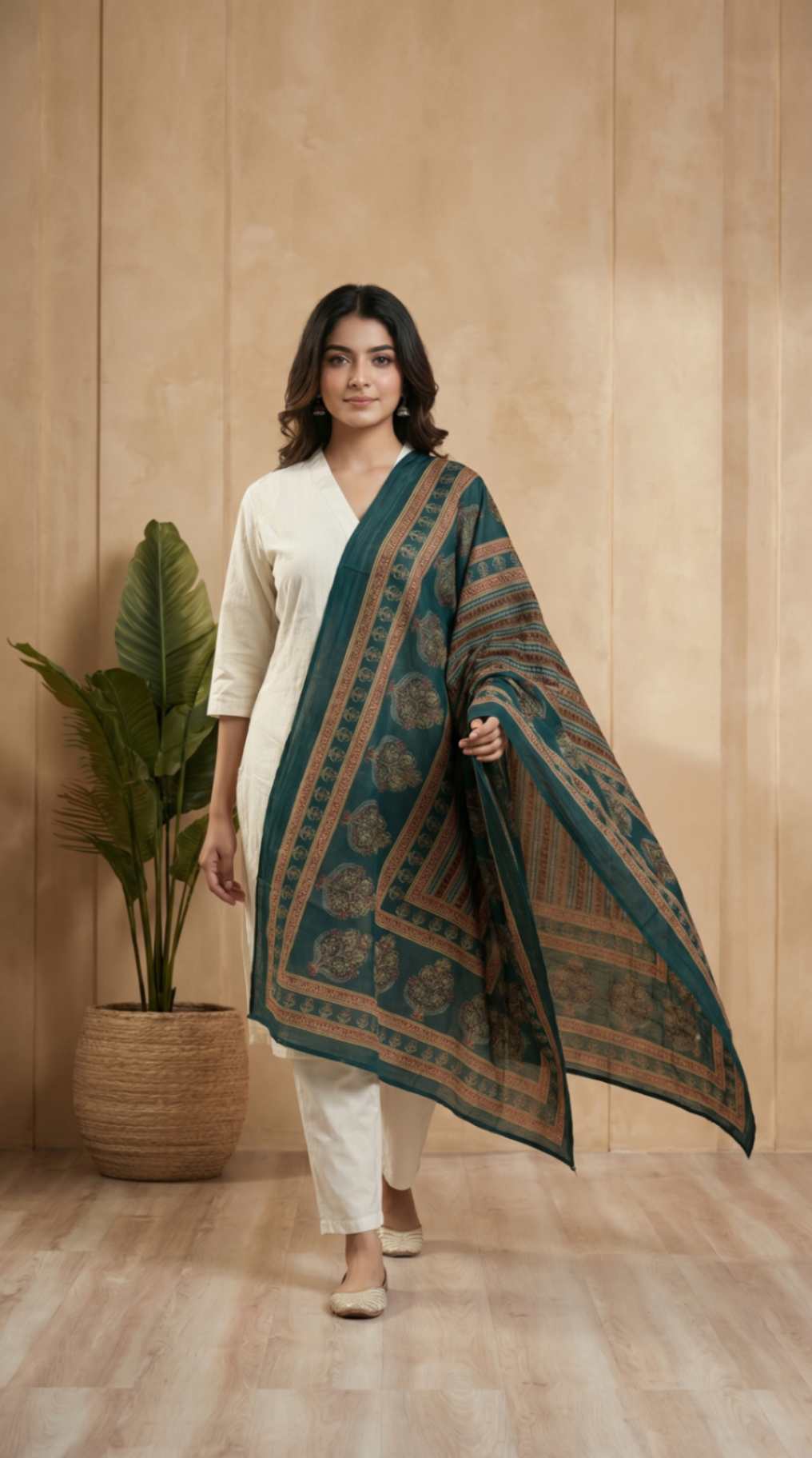 [Ready SG Stock] Pure Cotton Emerald Green Printed Ethnic Dupatta [ Only Dupatta ]