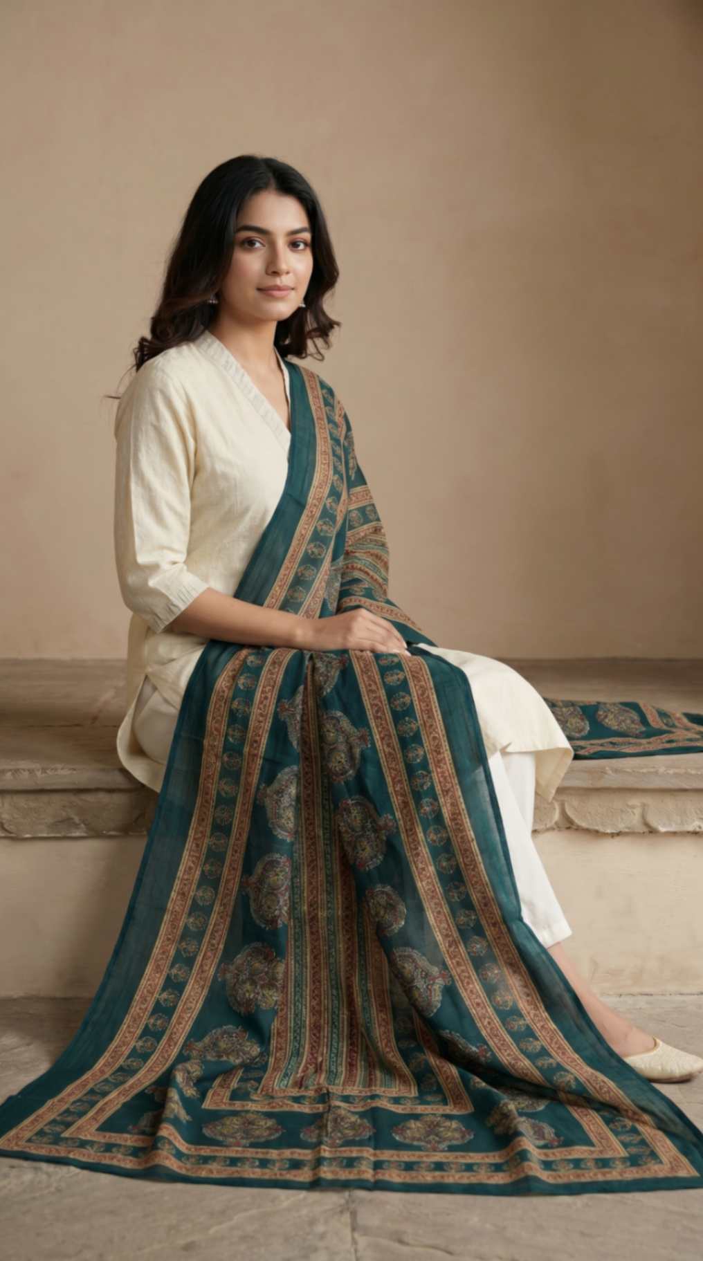 [Ready SG Stock] Pure Cotton Emerald Green Printed Ethnic Dupatta [ Only Dupatta ]