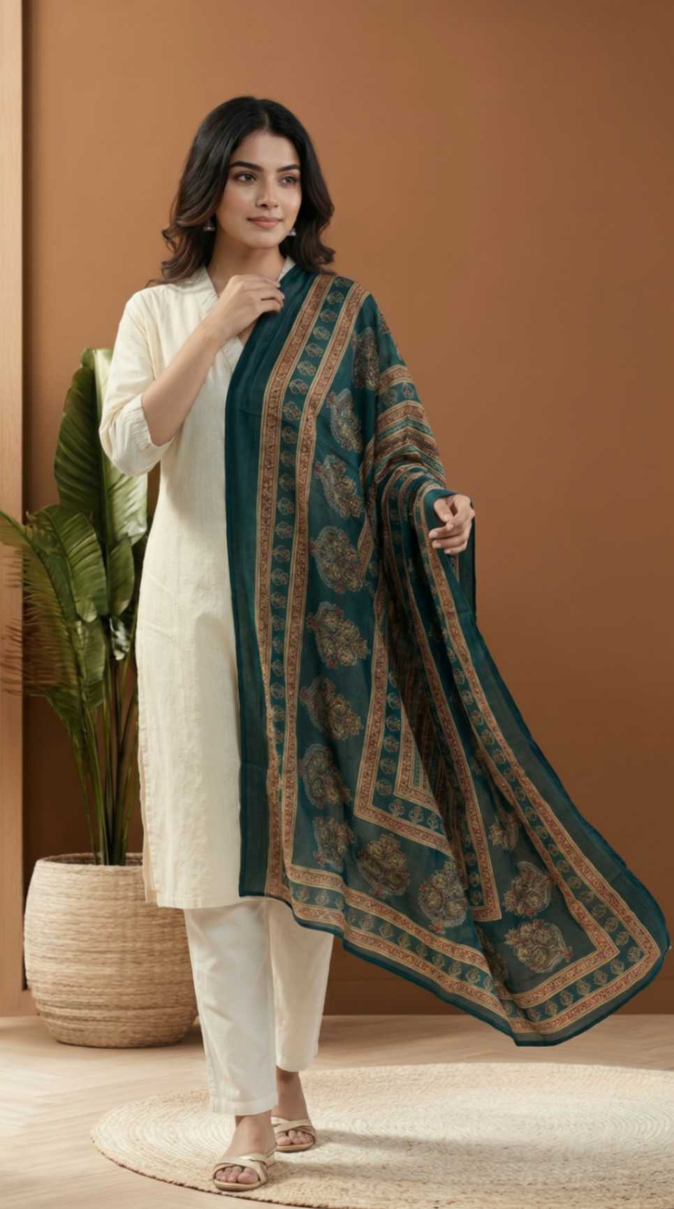 [Ready SG Stock] Pure Cotton Emerald Green Printed Ethnic Dupatta [ Only Dupatta ]