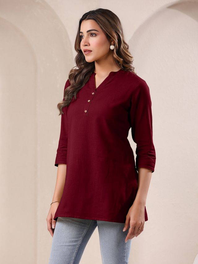 [Ready SG Stock] Maroon Cotton Blend Solid A-line Only Top for Women[ Casual Indian Dresses ]