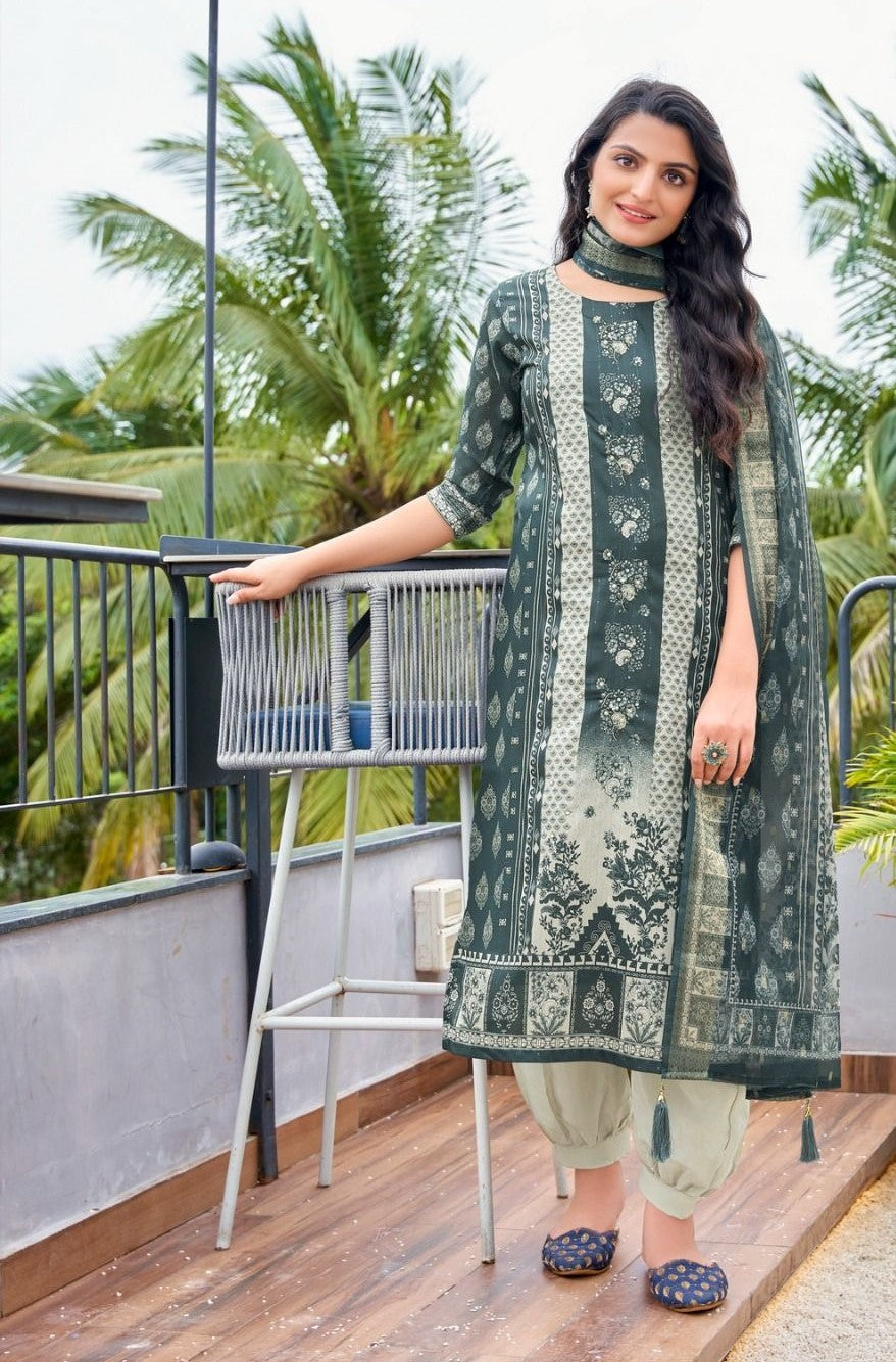 [Ready SG Stock] Soft Subtle Masline Digital Print Punjabi Suit With Full Inner & Afghani Pants, Dupatta 3 Pcs Set- Indian Dresses