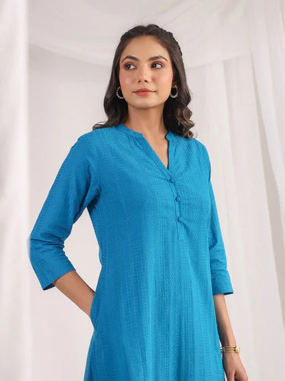 [Ready SG Stock] Teal Cotton Jacquard Self Desgin A-Line 2 Pcs Punjabi Suit [Indian Casual Dresses]