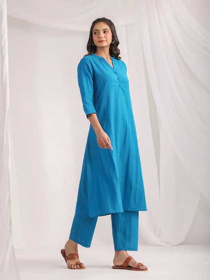 [Ready SG Stock] Teal Cotton Jacquard Self Desgin A-Line 2 Pcs Punjabi Suit [Indian Casual Dresses]