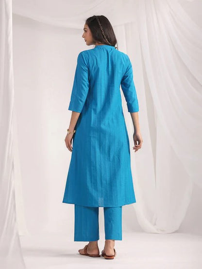 [Ready SG Stock] Teal Cotton Jacquard Self Desgin A-Line 2 Pcs Punjabi Suit [Indian Casual Dresses]