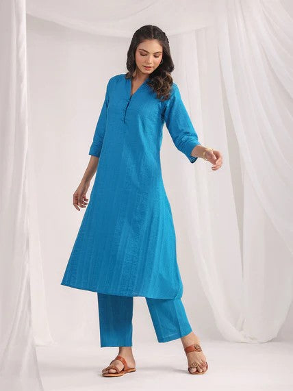 [Ready SG Stock] Teal Cotton Jacquard Self Desgin A-Line 2 Pcs Punjabi Suit [Indian Casual Dresses]